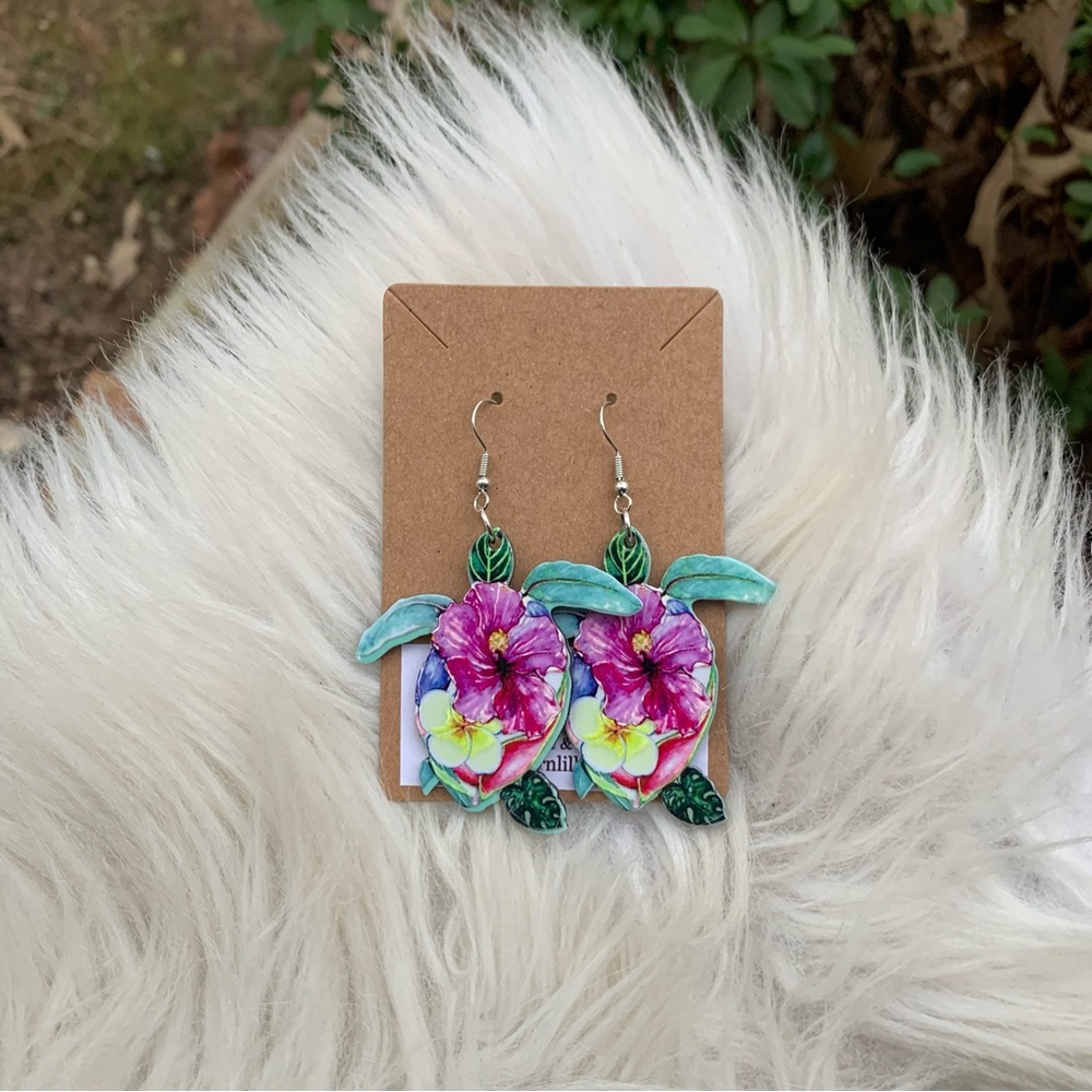 Floral Pattern Colorful Turtle Earrings